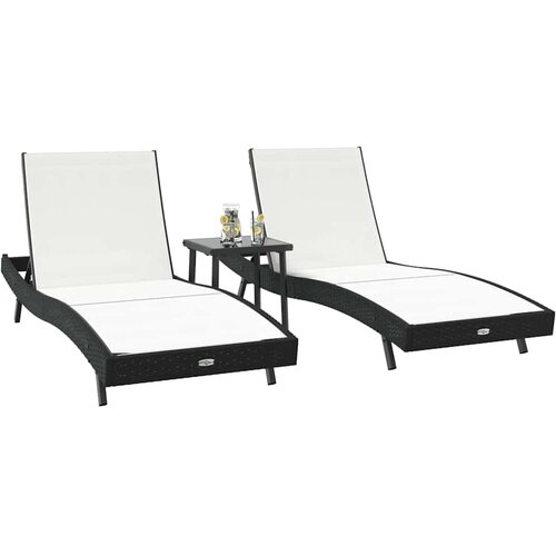 VidaXL Ležalnik 3 pcs Črna in bela 197 x 70 x 82 cm poli ratan - - črna - 39.9 - 197 x 70 x 82 cm - 2025--Uvoz_4 Slike