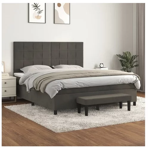 vidaXL Box spring postelja z vzmetnico temno siva 160x200 cm