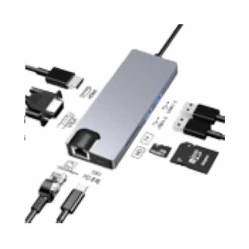 Stars Solutions Adapter USB-C na HDMI/VGA/USB/SD/TF/LAN/PD sivi Cene