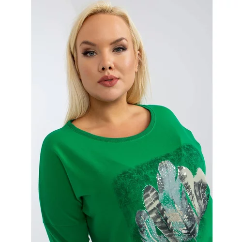 Fashionhunters Green plus size blouse with a printed applique