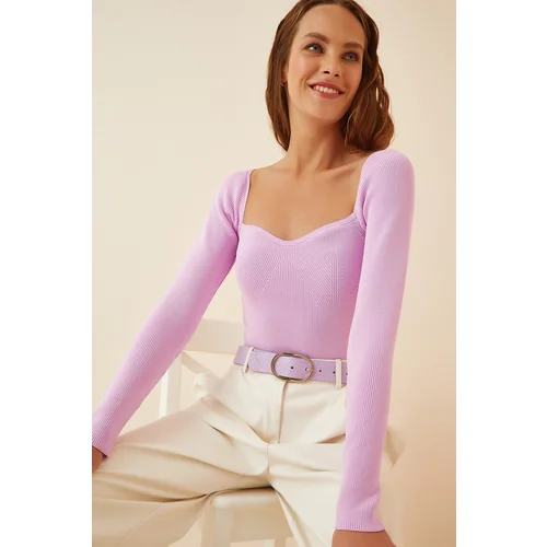  Women's Lilac Heart Collar Corduroy Knitwear Sweater