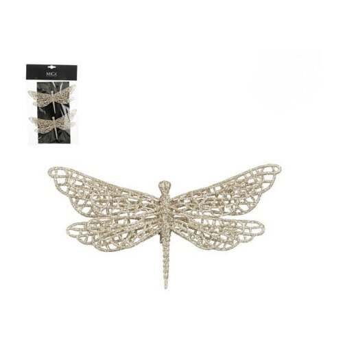Dekordom 1179694 - champagne - edl novogodi&amp;scaron;nja dekoracija - clip dragonfly set 2pcs 18cm ( 044586 ) Slike