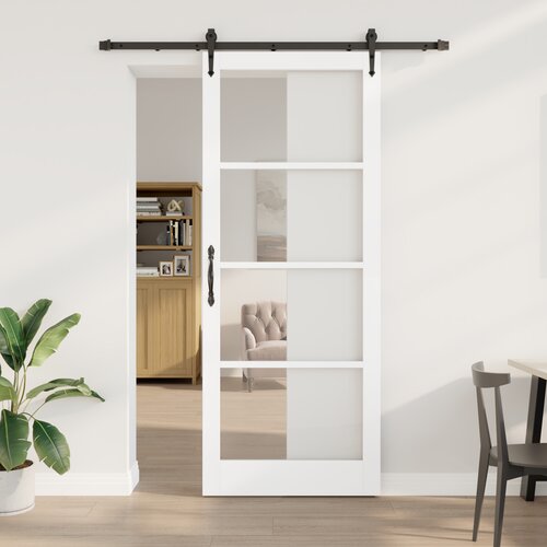 vidaXL Drsna vrata s kompletom strojne opreme Bela 93x232 cm Trdi bor, Notranja vrata z steklom 'ORKDAL'Bela 93x232x4 cm Cene