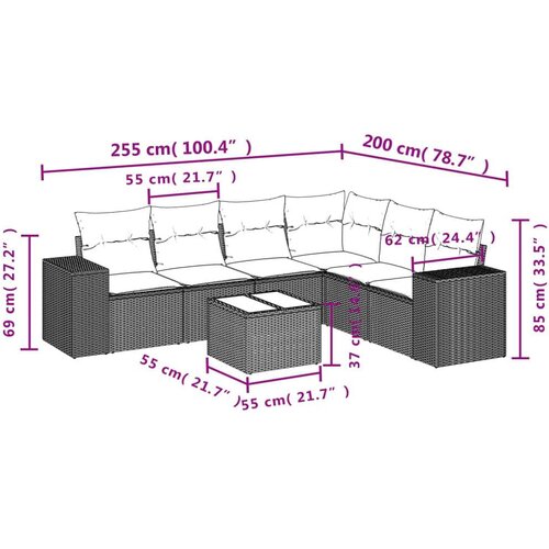 VidaXL 7-dijelni set vrtnih sofa od poliratana s jastucima smeđi Slike