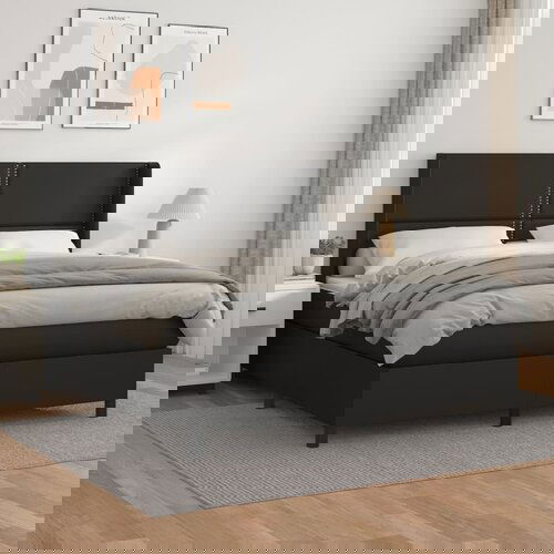 The Living Store Box spring postelja z vzmetnico črn 160x200 cm umetno usnje - Box Spring Postelja, (21520883) Slike