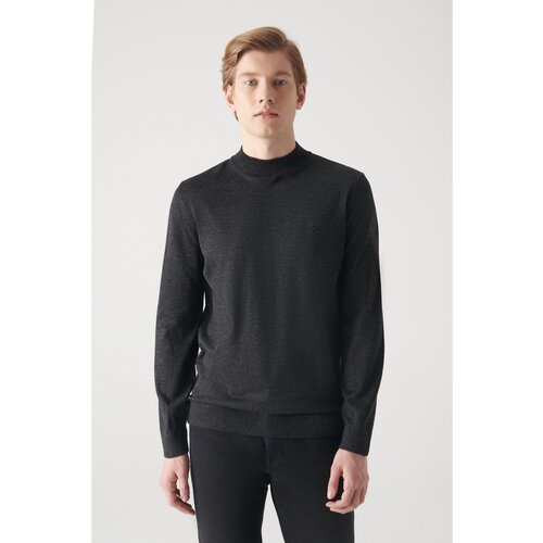 Avva Men's Anthracite Half Turtleneck Wool Blended Standard Fit Normal Cut Knitwear Sweater Slike
