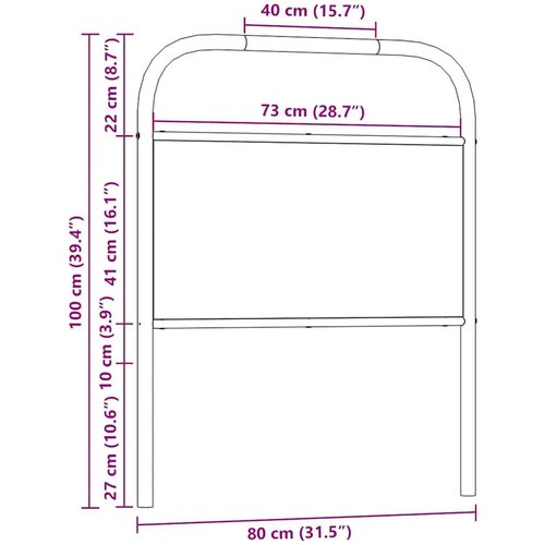 VidaXL Uzglavlje smeđa boja hrasta 75 cm čelik i konstruirano drvo Slike
