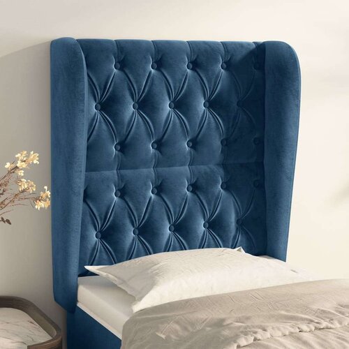  Vzglavje z u&amp;scaron;esi temno modro 83x23x118/128 cm žamet, (20793530) Slike