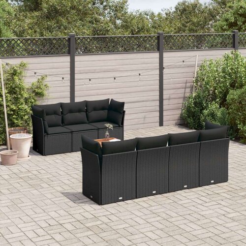 VidaXL 8-dijelni set vrtnih sofa od poliratana s jastucima crni Slike
