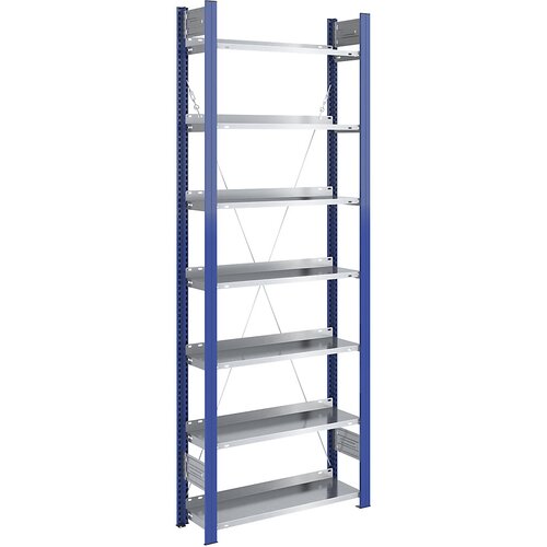 hofe Sestavljivi regal za fascikle, enostranski, višina 2350 mm, ŠxG 750 x 300 mm, osnovni regal, modre barve / pocinkana izvedba Cene