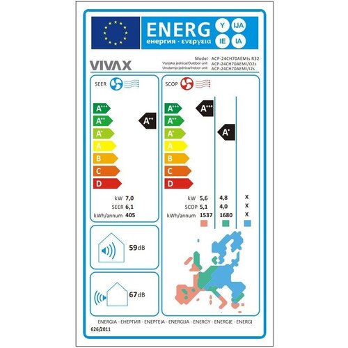 Vivax COOL, klima uređaj, ACP-24CH70AEMIs R32 + WiFi, komplet Slike