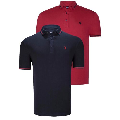 Dewberry DOUBLE SET T8586 MEN'S T-SHIRT-BURGUNDY-NAVY BLUE Cene
