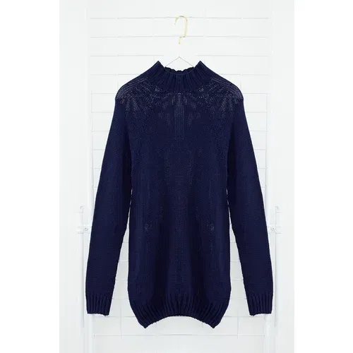 Trendyol Navy Blue Men&#39;s Slim Fit Turtleneck Half Turtleneck Raglan Sleeve Seamless Basic Knitwear Sweater
