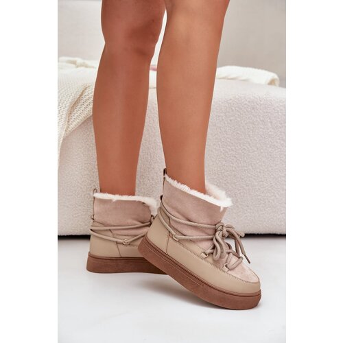 FI1 Women's Snow Boots On Platform Insulated With Fur Beige Aziara Cene