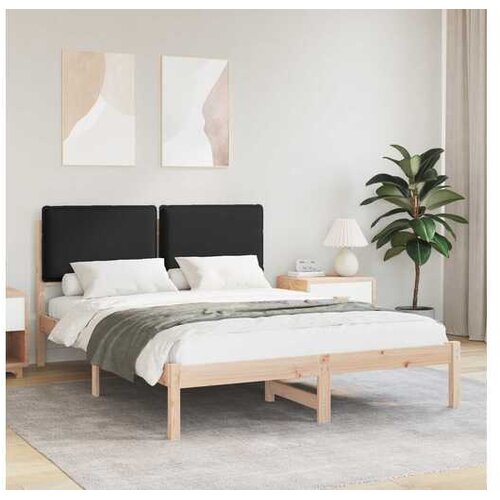 VidaXL posteljni okvir z vzglavjem, trden borov les, črna, 140,5&amp;times;195,5&amp;times;84,5 cm Slike