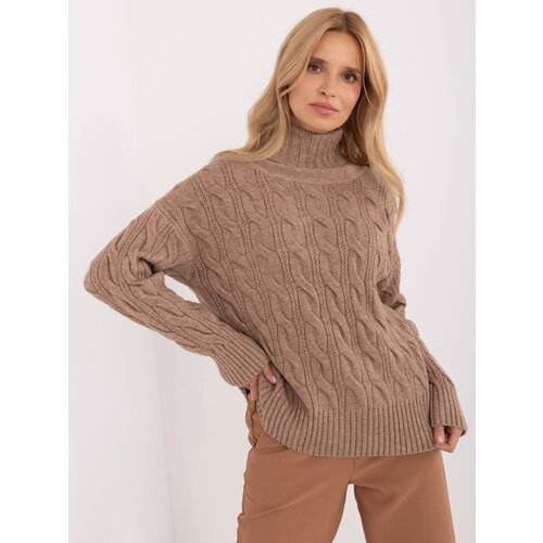 Fashion Hunters dark beige women's turtleneck Slike