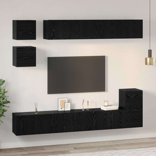  Set TV komoda 8 kom. Crni hrast Konstruirano drvo Crna 80 x 30 x 30 cm Slike