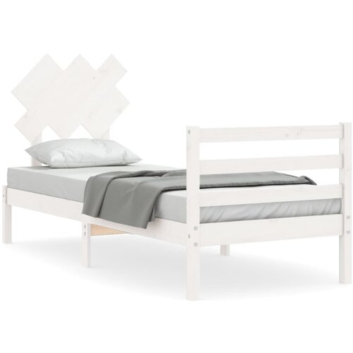 VidaXL Posteljni okvir z vzglavjem bel 90x200 cm trden les, (20739065) Slike