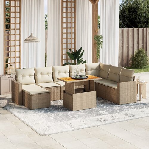 VidaXL 9-dijelni set vrtnih sofa s jastucima bež od poliratana Slike