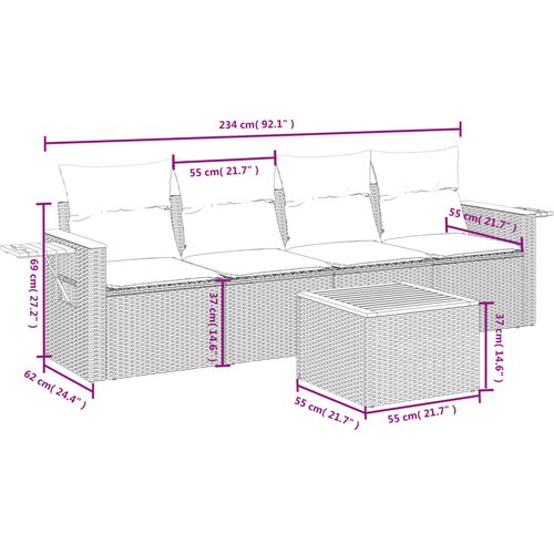  5-dijelni set vrtnih sofa od poliratana s jastucima crni Slike