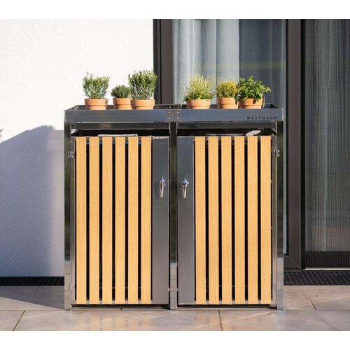  Westman - Spremi&scaron;te za 2 kante za smeće s krovom za biljke Planta | srebro | 2x240L | 84x134x124 cm - BRANDED IN GERMANY Cijene