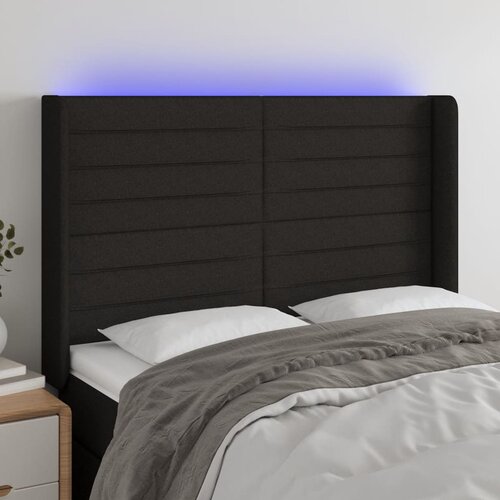 VidaXL LED posteljno vzglavje črno 147x16x118/128 cm blago Slike