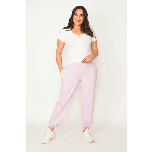 Şans Women's Lilac Cotton Fabric Inner Rayon Trousers And Elastic Waist Pocket Detailed Tracksuit Bottom Slike
