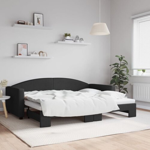  Dnevni krevet na razvlačenje crni 90 x 200 cm od tkanine Slike