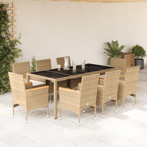  9-dijelni vrtni blagovaonski set s jastucima poliratan i staklo Bež 190 x 90 x 75 cm Cijene