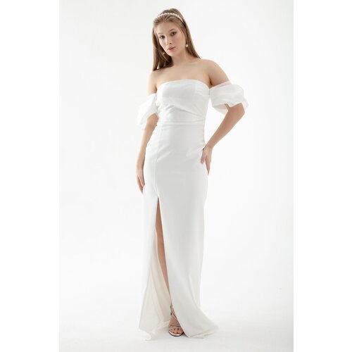 Lafaba Women&amp;#039;s White Princess Sleeve Organza Long Evening Dress Slike