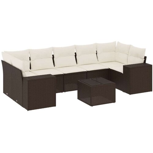 VidaXL 8-dijelni set vrtnih sofa s jastucima smeđi od poliratana Slike