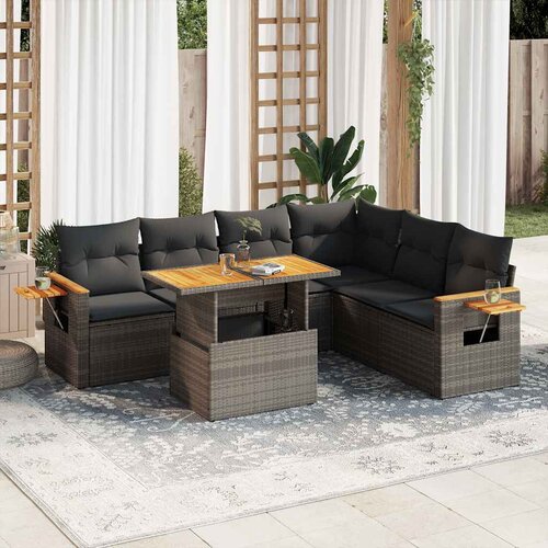 VidaXL 6-dijelni set vrtnih sofa poliratan i bagrem s jastucima sivi Slike