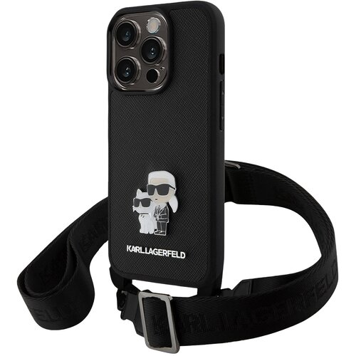 Karl Lagerfeld Ovitek za iPhone 15 Pro z nastavljivim trakom, ultra eleganten, Črna, (5000190336) Slike