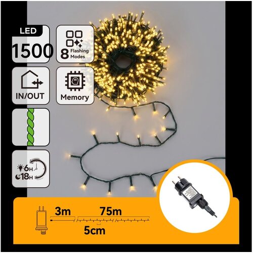 Aigostar LED spoljni božićni lanac 1500xLED/8 funkcija 78m IP44 toplo bela Slike