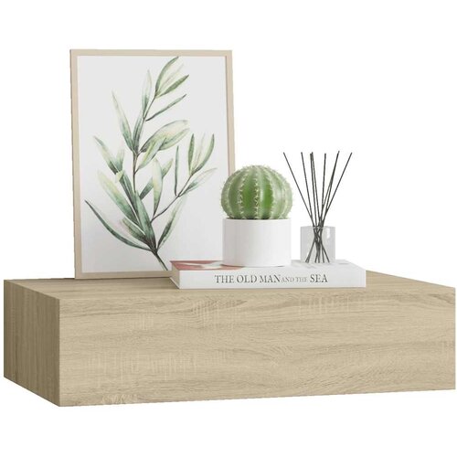  Zidna polica s ladicom boja hrasta 40 x 23,5 x 10 cm MDF Slike