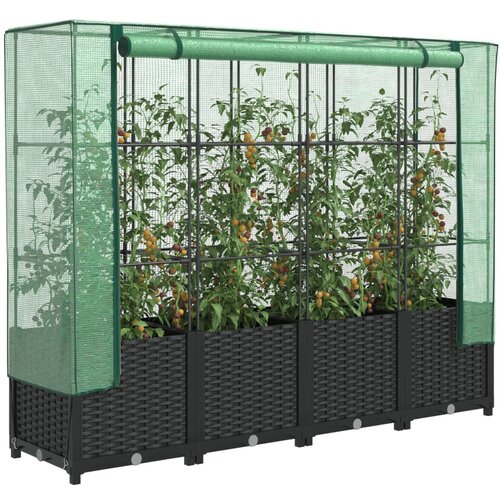 VidaXL Visoka greda s prevleko za rastlinjak videz ratana 160x40x138cm Slike