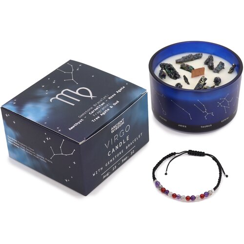  zodiakalna kristalna sveča z energijsko zapestnico – devica - soy wax, fragrance, glass, gemstones - majhna pozornost - dan žena - birma - za 18 let Cene