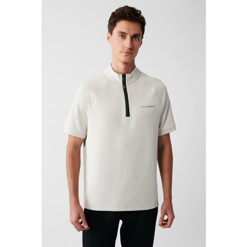 Avva Men's Gray High Neck Half Zipper Printed Soft Touch Standard Fit Regular Cut T-shirt Slike