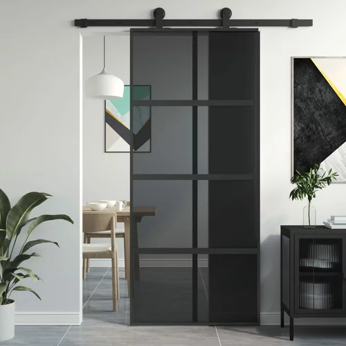  Klizna vrata crna 90 x 205 cm od kaljenog stakla i aluminija