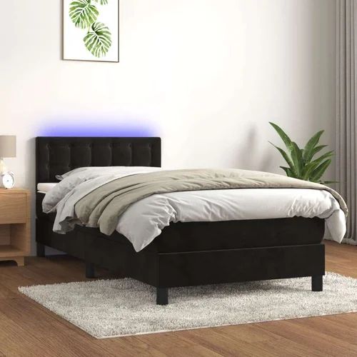  Box spring postelja z vzmetnico LED črna 90x190 cm žamet, (20790500)