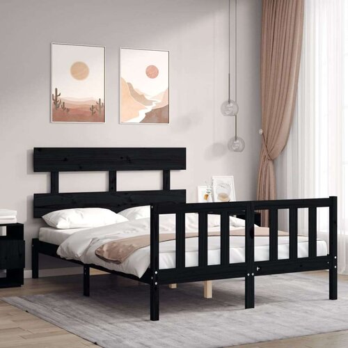  Kreveta s uzglavljem crni 140 x 190 cm od masivnog drva Slike