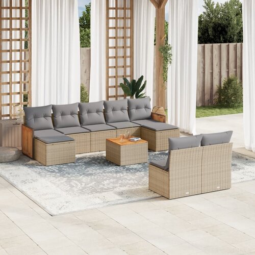 VidaXL 10-dijelni set vrtnih sofa s jastucima bež od poliratana Slike