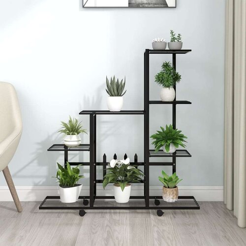  Stalak za cvijeće s kotačima 94 5 x 25 x 92 5 cm crni metalni Slike
