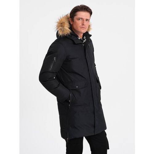 Ombre Alaskan men&amp;#039;s winter jacket with detachable fur from the hood - black Slike