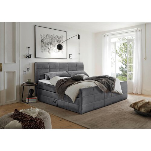 MID.YOU POSTELJA BOXSPRING 180 cm x 200 cm , tekstil, leseni material temno siva Cene