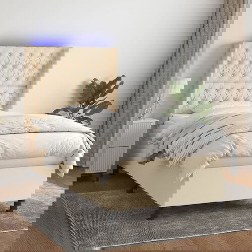 The Living Store Box spring postelja z vzmetnico LED krem 80x200 cm blago - Box Spring Postelja, (21515443) Slike