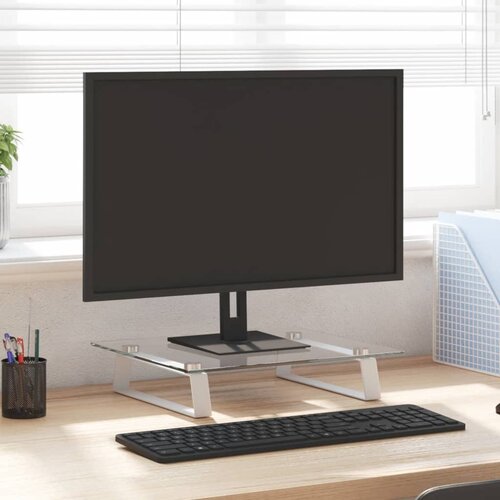 vidaXL Stojalo za monitor belo 40x35x8 cm kaljeno steklo in kovina Cene