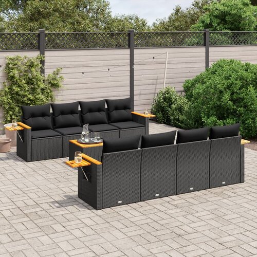 VidaXL 9-dijelni set vrtnih sofa s jastucima crni od poliratana Slike