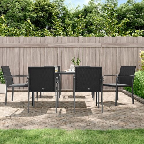 VidaXL Vrtne stolice s jastucima 6 kom crne 56x59x84 cm od poliratana Slike