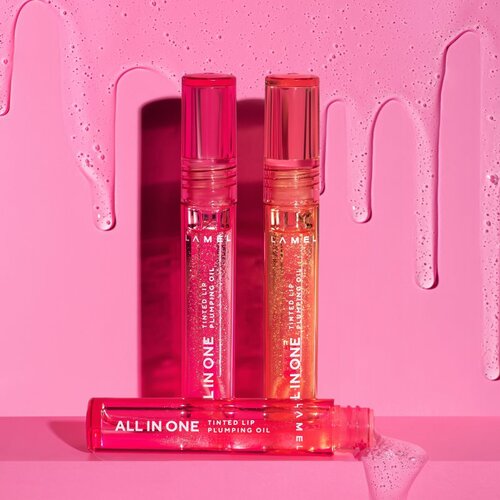 LAMEL All in One Lip Tinted Plumping Oil tonirno olje za ustnice za povečanje volumna № 402 Pink Sparkle 3 ml Slike